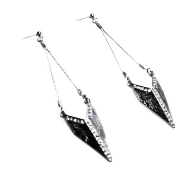 Jeweled Steel Chevron Post Earrings - Picture 1 of 3